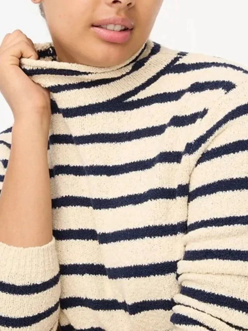 J. Crew Navy & White/Cream Striped Cozy Rollneck Pullover Sweater